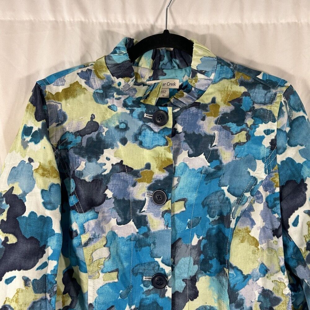 Coldwater Creek Jacket Women's 12 Blue Floral Linen Blend Button Up - Picture 2 of 9